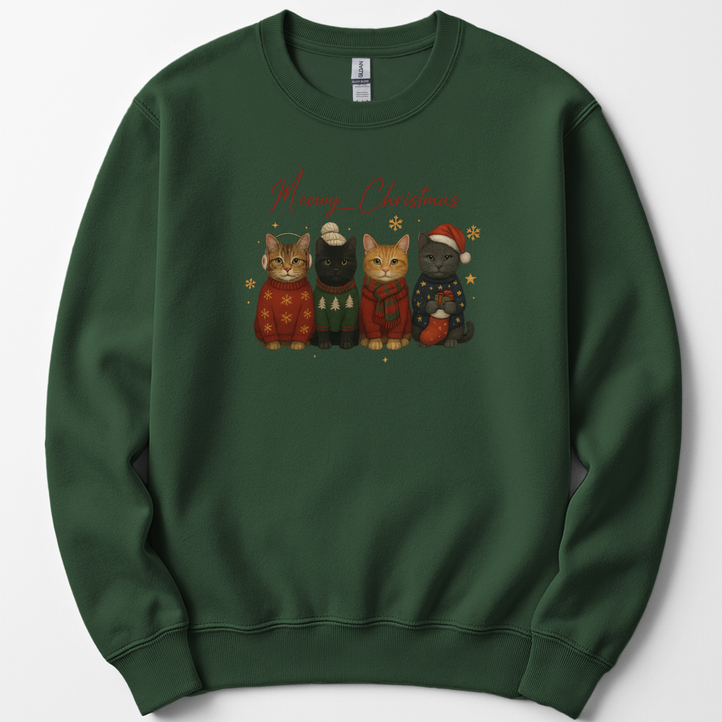 Meowy Christmas Cat Sweatshirt, Cozy Holiday Cat Lover Crewneck Gift