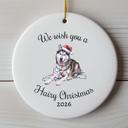 Christmas Siberian Husky Ornament, Christmas Lights Dog Keepsake