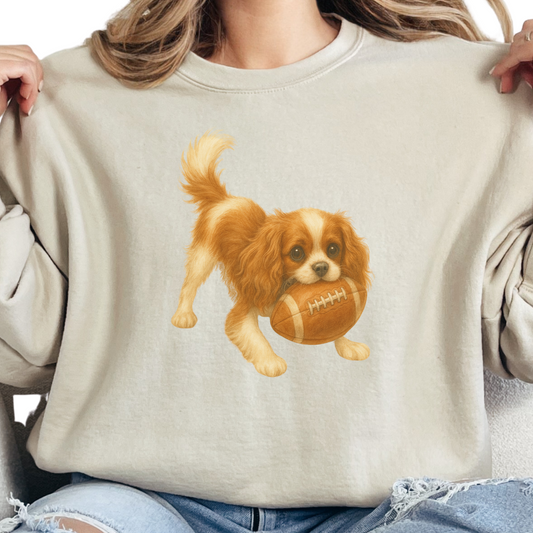 Blenheim Cavalier Football Sweatshirt Cute Dog Lover Game Day Crewneck Cavalier Mom Gift