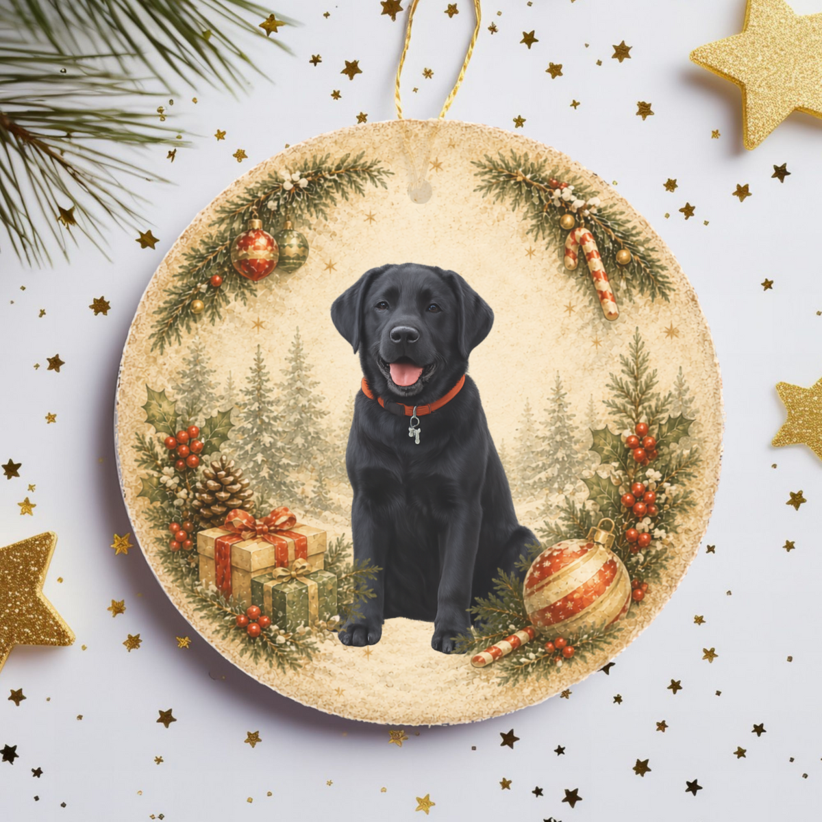 Custom Dog Photo Ornament, Personalized Name and Year, Double Sided Christmas Ornament