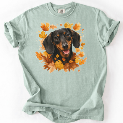 Black & Tan Dachshund Fall Shirt, Autumn Dog Mom Comfort Colors Tee