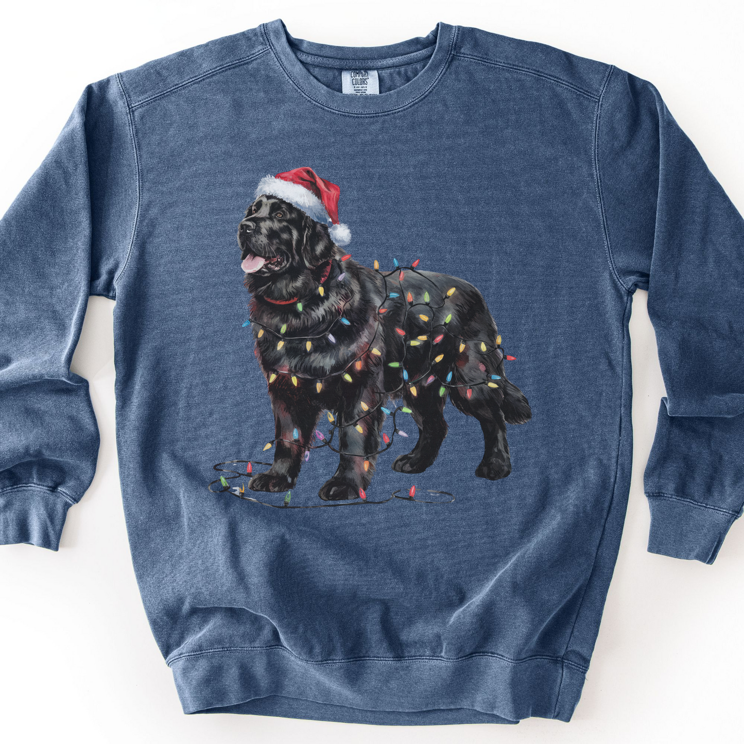 Newfoundland Dog Christmas Lights Sweatshirt, Festive Black Newf Sweater