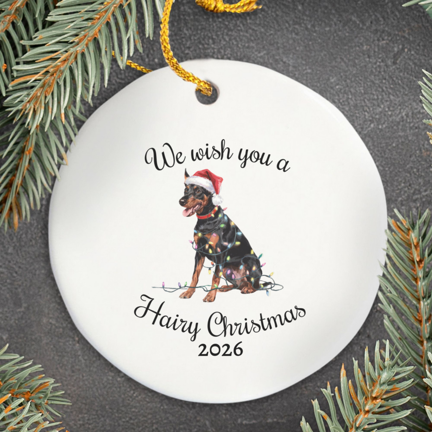 Christmas German Pinscher Ornament, Christmas Lights Dog Keepsake