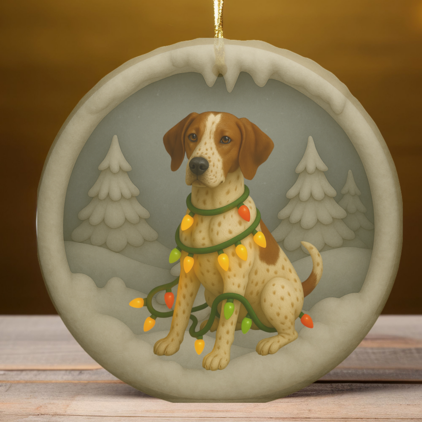 Personalized English Pointer Christmas Ornament, 3D Clay-Style Dog Keepsake with Lights