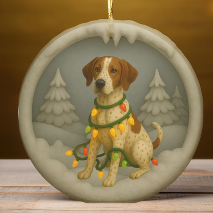 Personalized English Pointer Christmas Ornament, 3D Clay-Style Dog Keepsake with Lights