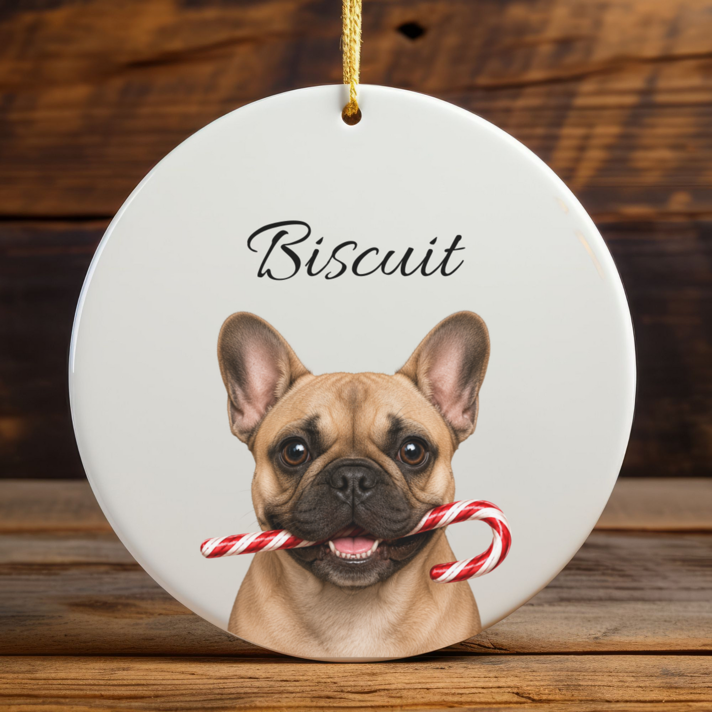 Personalized French Bulldog Candy Cane Ornament
