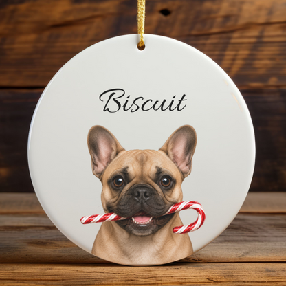 Personalized French Bulldog Candy Cane Ornament