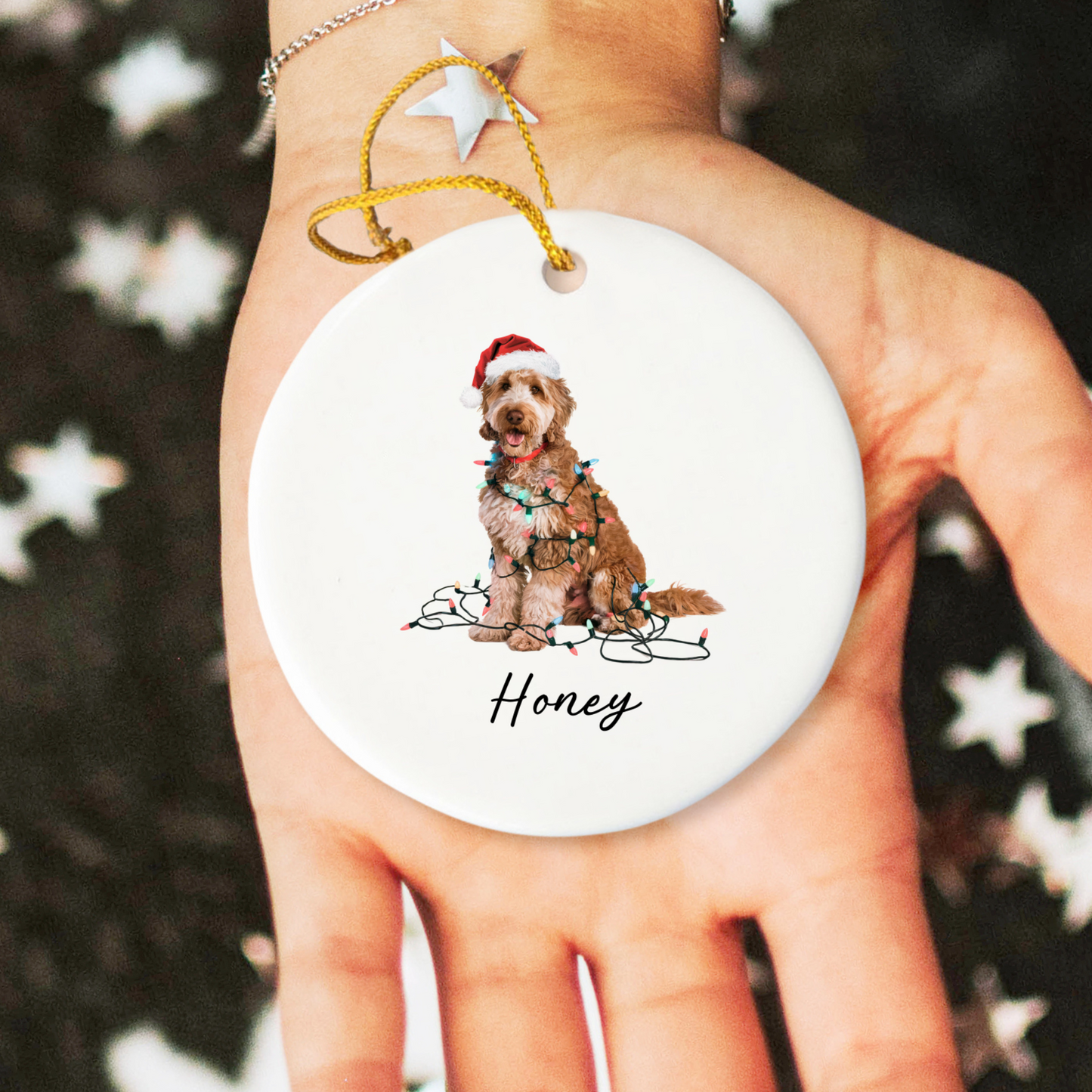 Personalized Goldendoodle Ceramic Ornament, Dog Lover Holiday Keepsake, Festive Xmas Tree Decoration