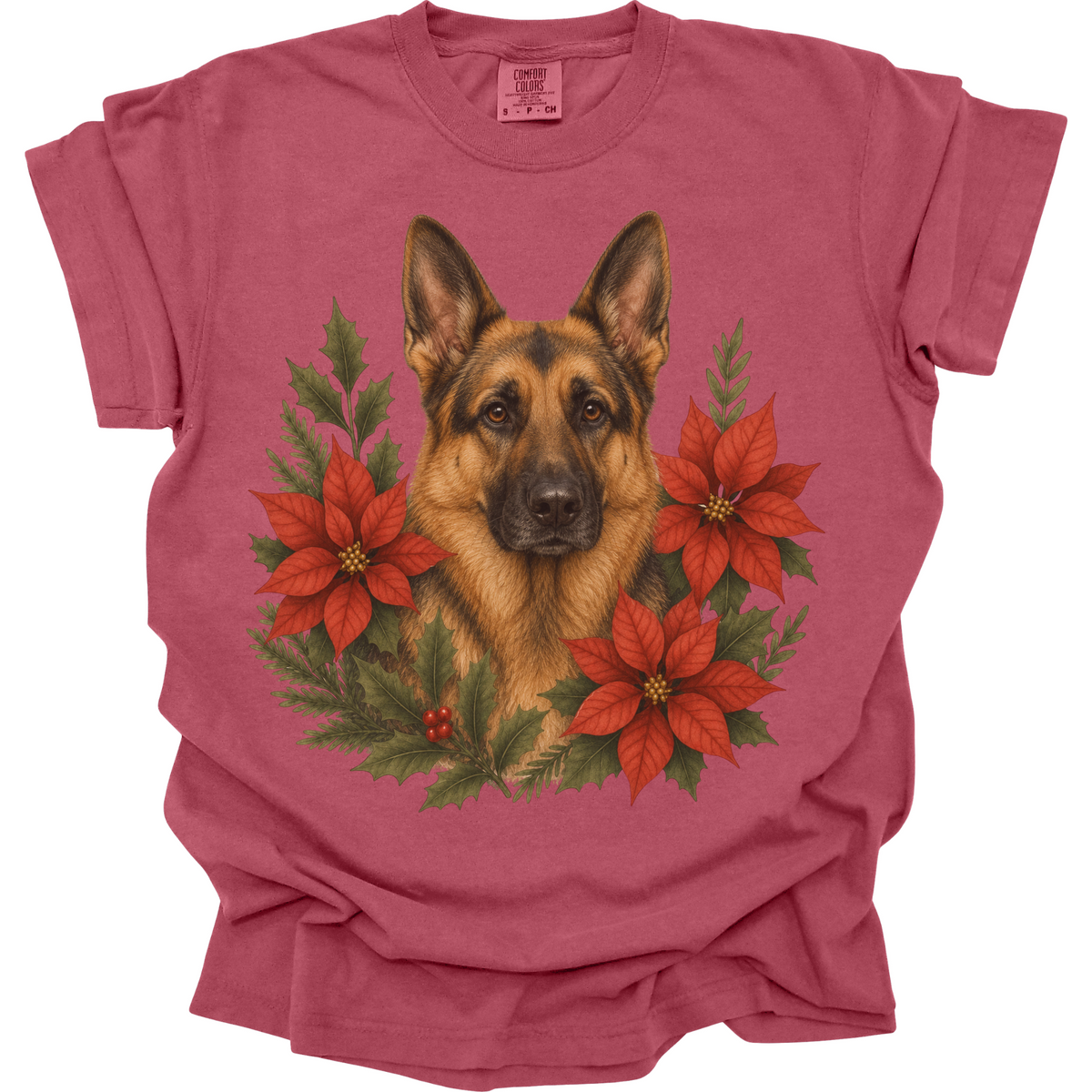 German Shepherd Christmas Shirt, Poinsettia Dog Mom Holiday Tee