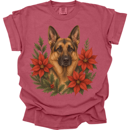 German Shepherd Christmas Shirt, Poinsettia Dog Mom Holiday Tee