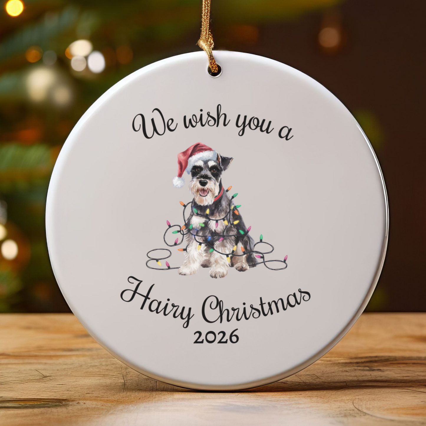 Christmas Schnauzer Ornament, Christmas Lights Dog Keepsake