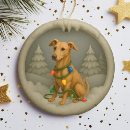 Personalized Greyhound Christmas Ornament, 3D Clay-Style Dog Keepsake with Lights