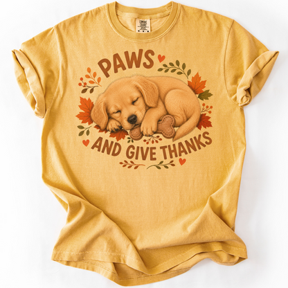 Golden Retriever Thanksgiving Shirt, Paws Give Thanks Tee, Fall Golden Retriever Lover Gift