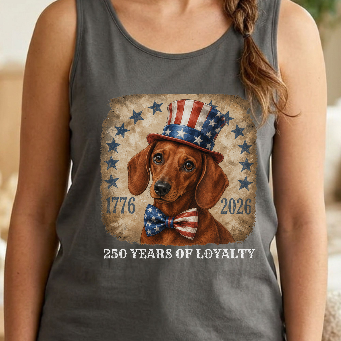 Red Dachshund Patriotic Tank Top, 250 Years of Loyalty