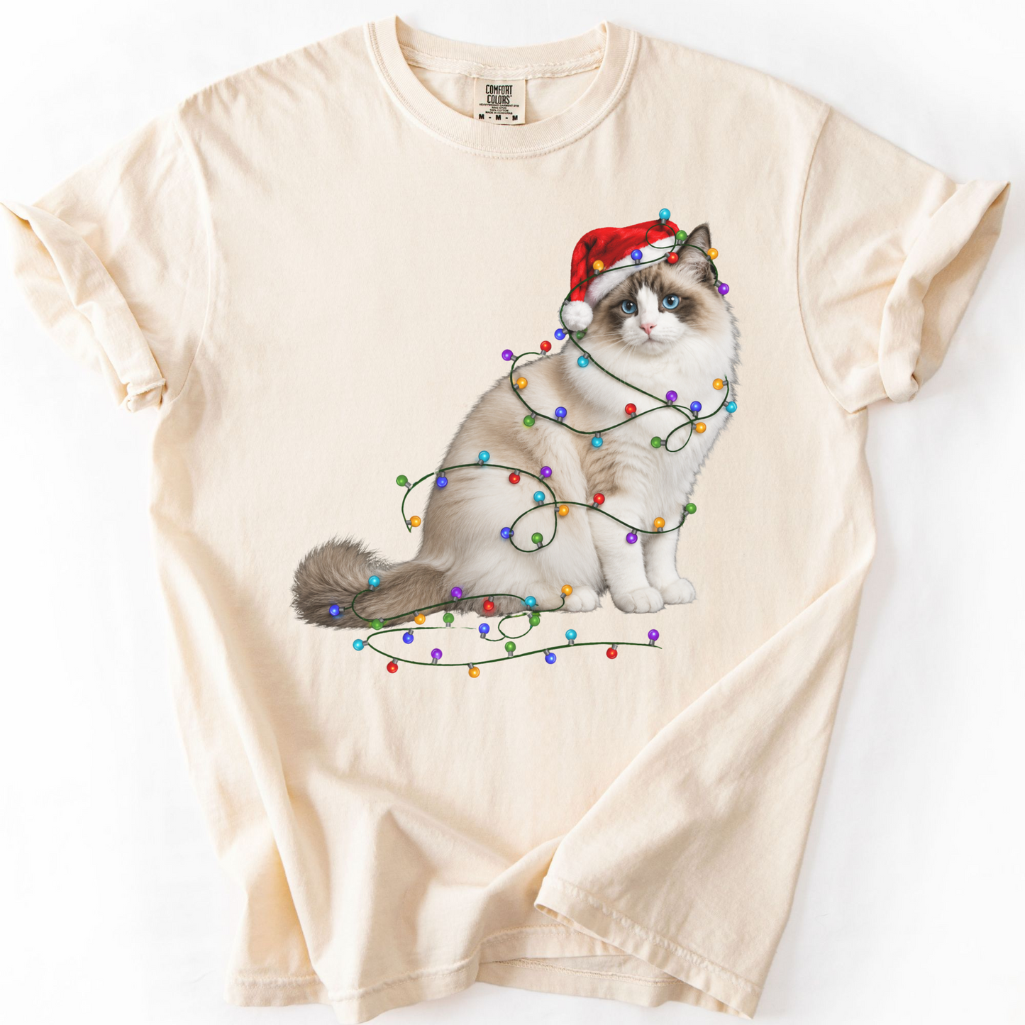 Ragdoll Cat Christmas Lights Shirt, Comfort Colors Holiday Cat Lover Tee