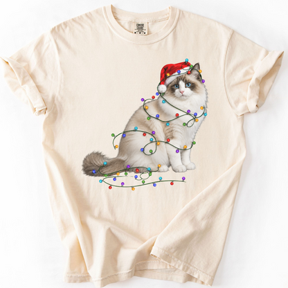 Ragdoll Cat Christmas Lights Shirt, Comfort Colors Holiday Cat Lover Tee