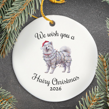 Christmas Samoyed Ornament, Christmas Lights Dog Keepsake