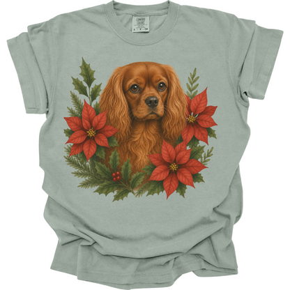 Ruby Cavalier Christmas Shirt, Poinsettia Dog Mom Holiday Tee