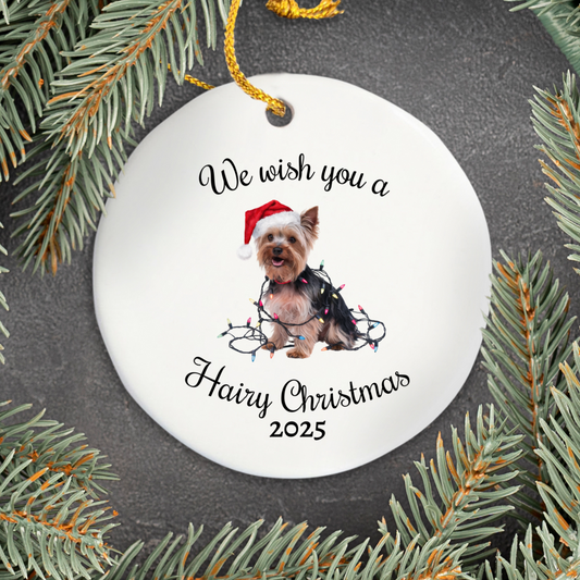 Christmas Yorkshire Terrier Ornament, Christmas Lights Dog Keepsake