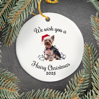 Load image into Gallery viewer, Christmas Yorkshire Terrier Ornament, Christmas Lights Dog Keepsake
