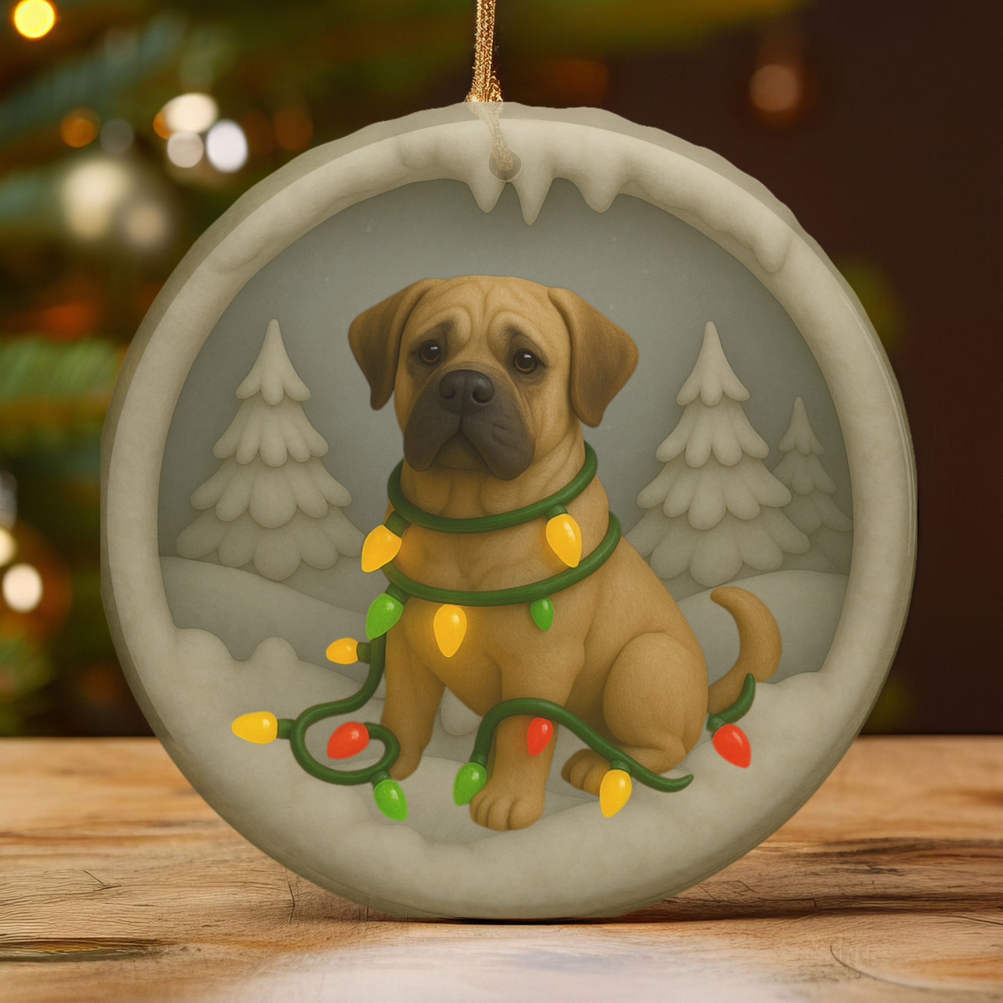 Personalized Mastiff Christmas Ornament, 3D Clay-Style Dog Keepsake with Lights