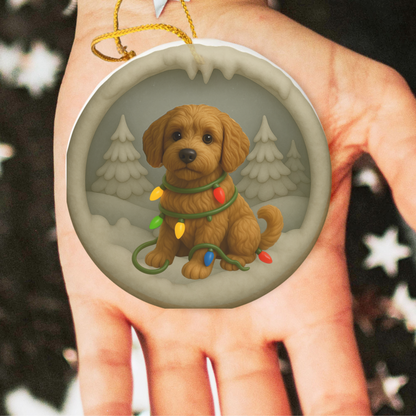 Personalized Labradoodle Christmas Ornament, 3D Clay-Style Dog Keepsake with Lights