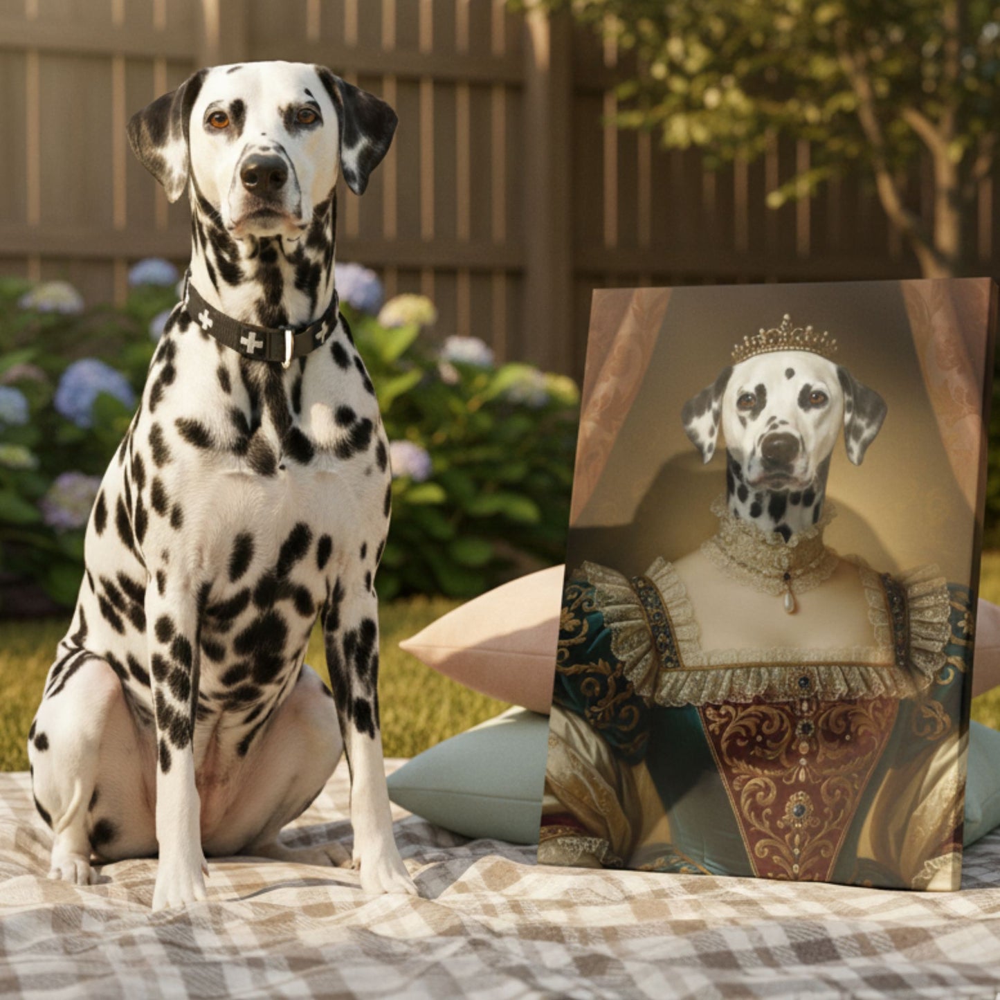 Personalized Queen Dog Portrait, Custom Renaissance Pet Art Canvas