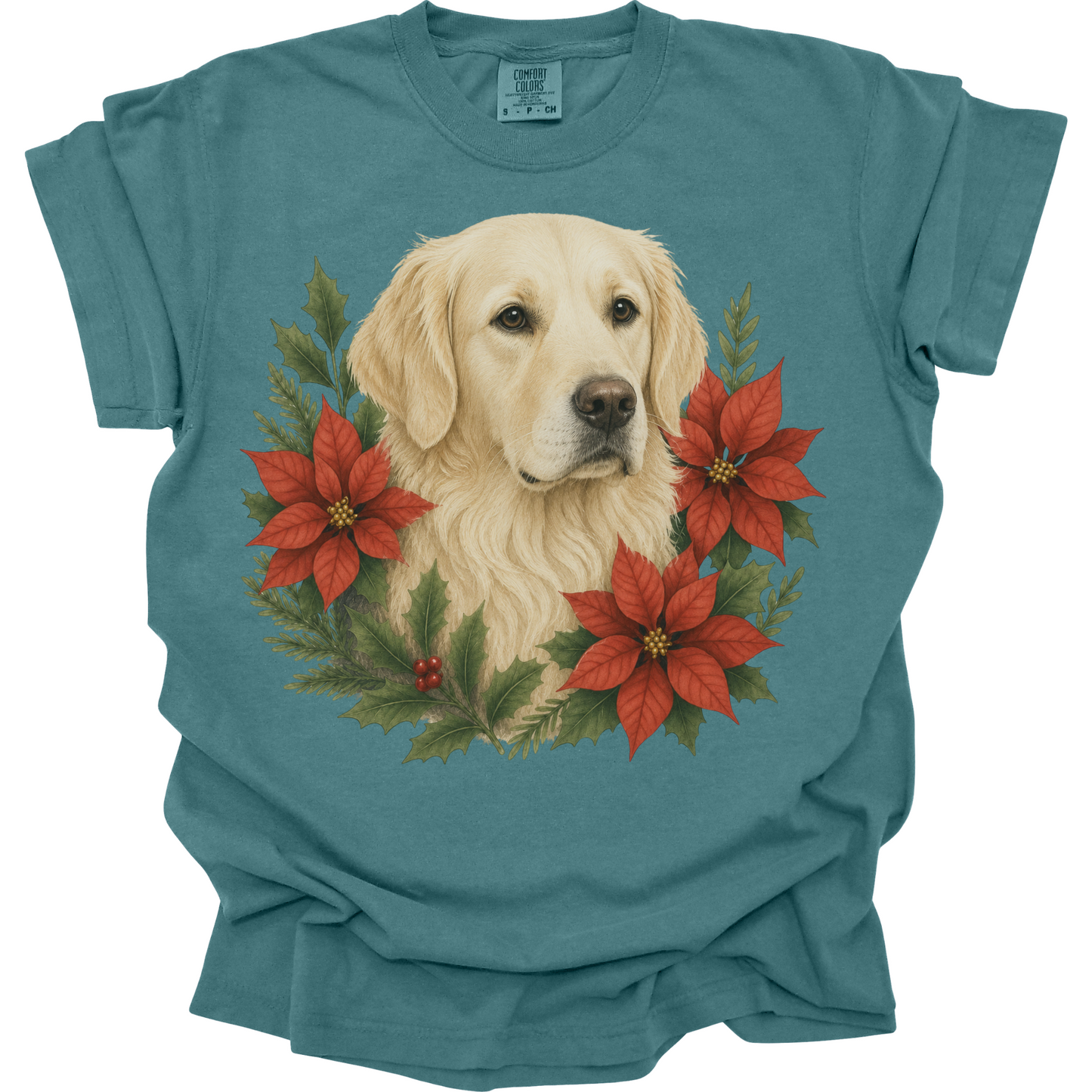 English Cream Golden Retriever Christmas Shirt, Poinsettia Dog Mom Holiday Tee