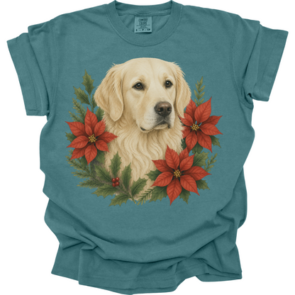 English Cream Golden Retriever Christmas Shirt, Poinsettia Dog Mom Holiday Tee