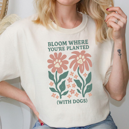 Bloom Where You're Planted Dog Shirt Cute Floral Dog Clothes with Paw Print Flowers Matisse Style Pet Apparel