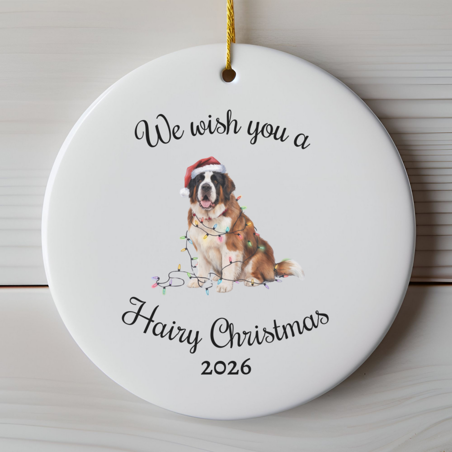 Christmas Saint Bernard Ornament, Christmas Lights Dog Keepsake