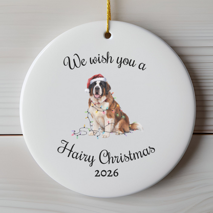 Christmas Saint Bernard Ornament, Christmas Lights Dog Keepsake
