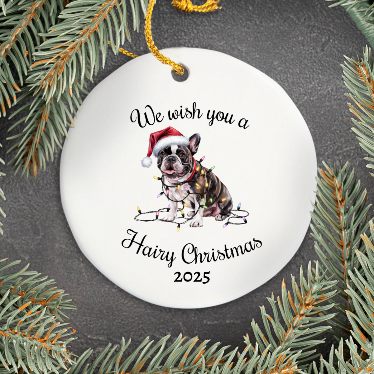Christmas French Bulldog Ornament, Christmas Lights Dog Keepsake