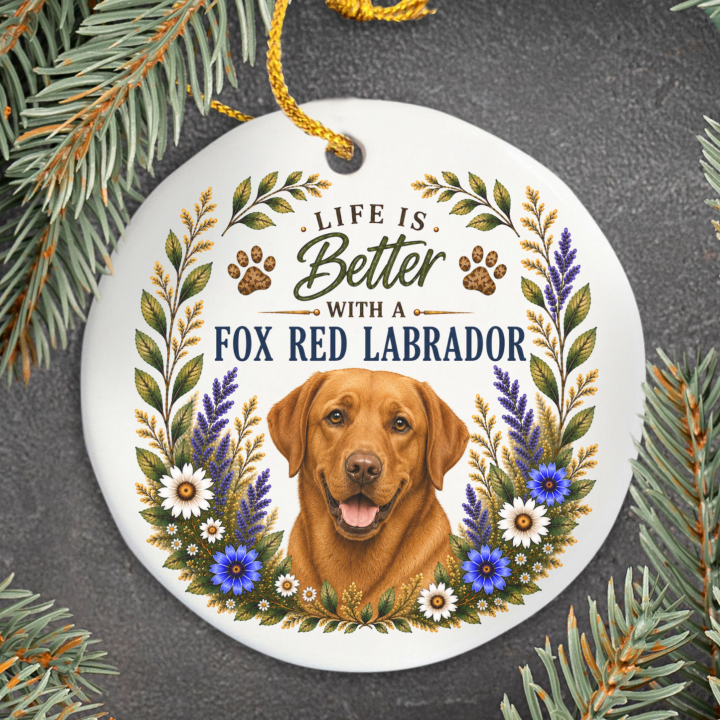 Fox Red Lab Ornament - Life Is Better