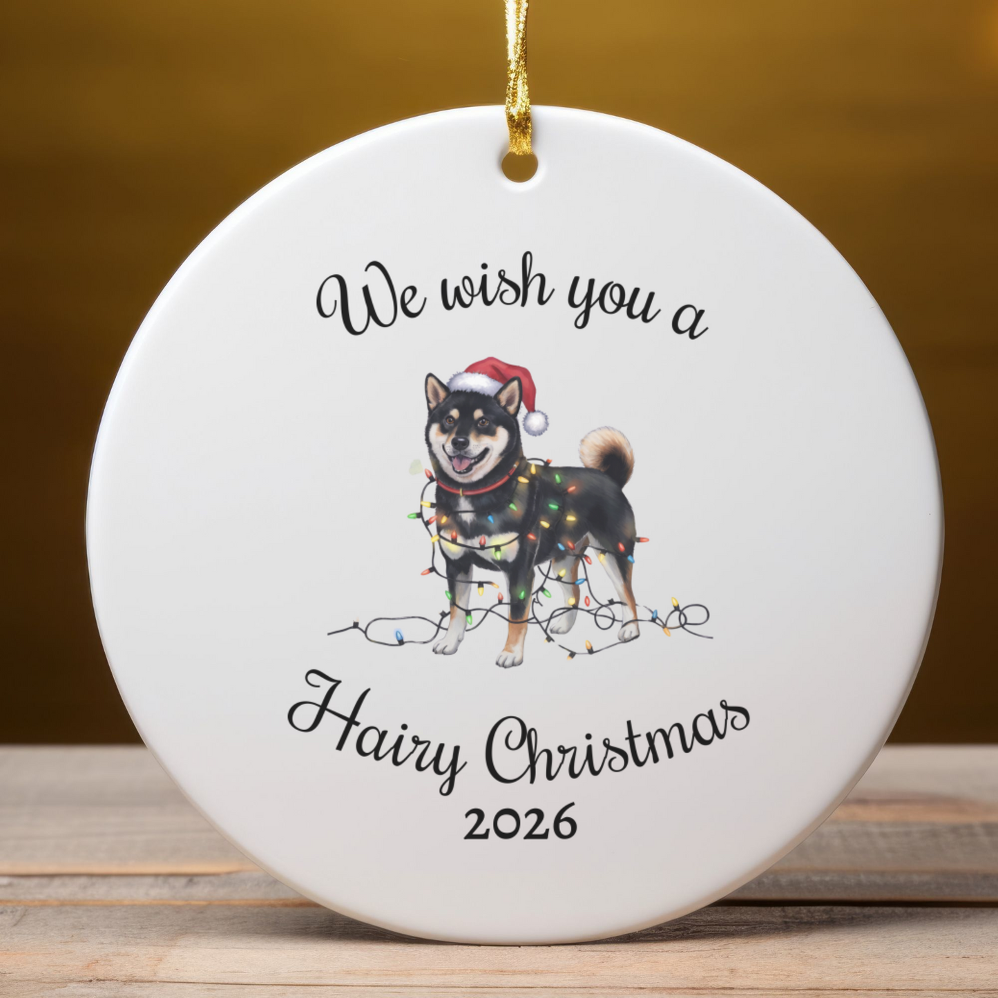 Christmas Black Shiba Inu Ornament, Christmas Lights Dog Keepsake
