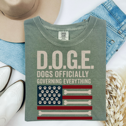 DOGE Funny Patriotic Dog Shirt Dogs Officially Governing Everything Tee for Pet Lovers and 4th of July Fans