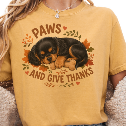 Black and Tan Cavalier Thanksgiving Shirt, Paws Give Thanks Tee, Fall Dog Lover Gift