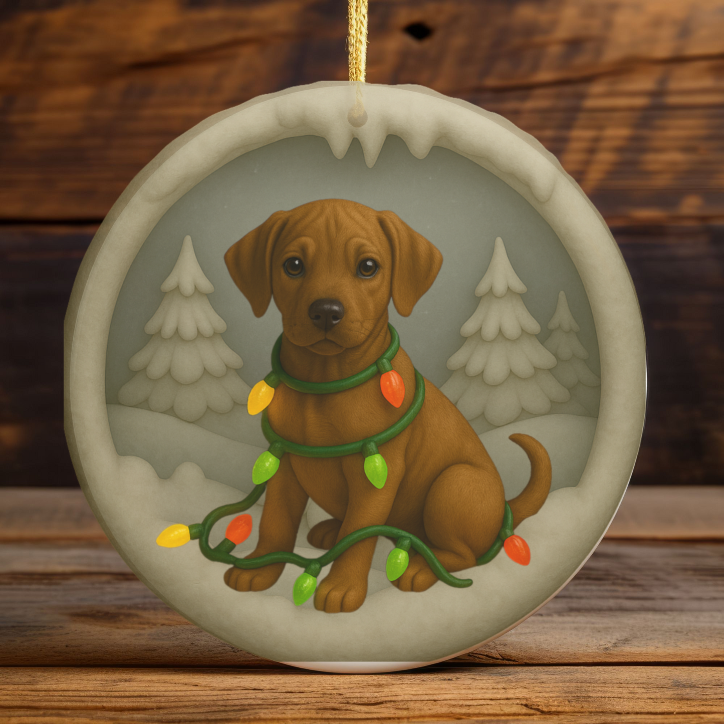 Personalized Rhodesian Ridgeback Christmas Ornament, 3D Clay-Style Dog Keepsake with Lights