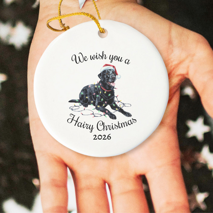 Christmas Black Labrador Ornament, Christmas Lights Dog Keepsake