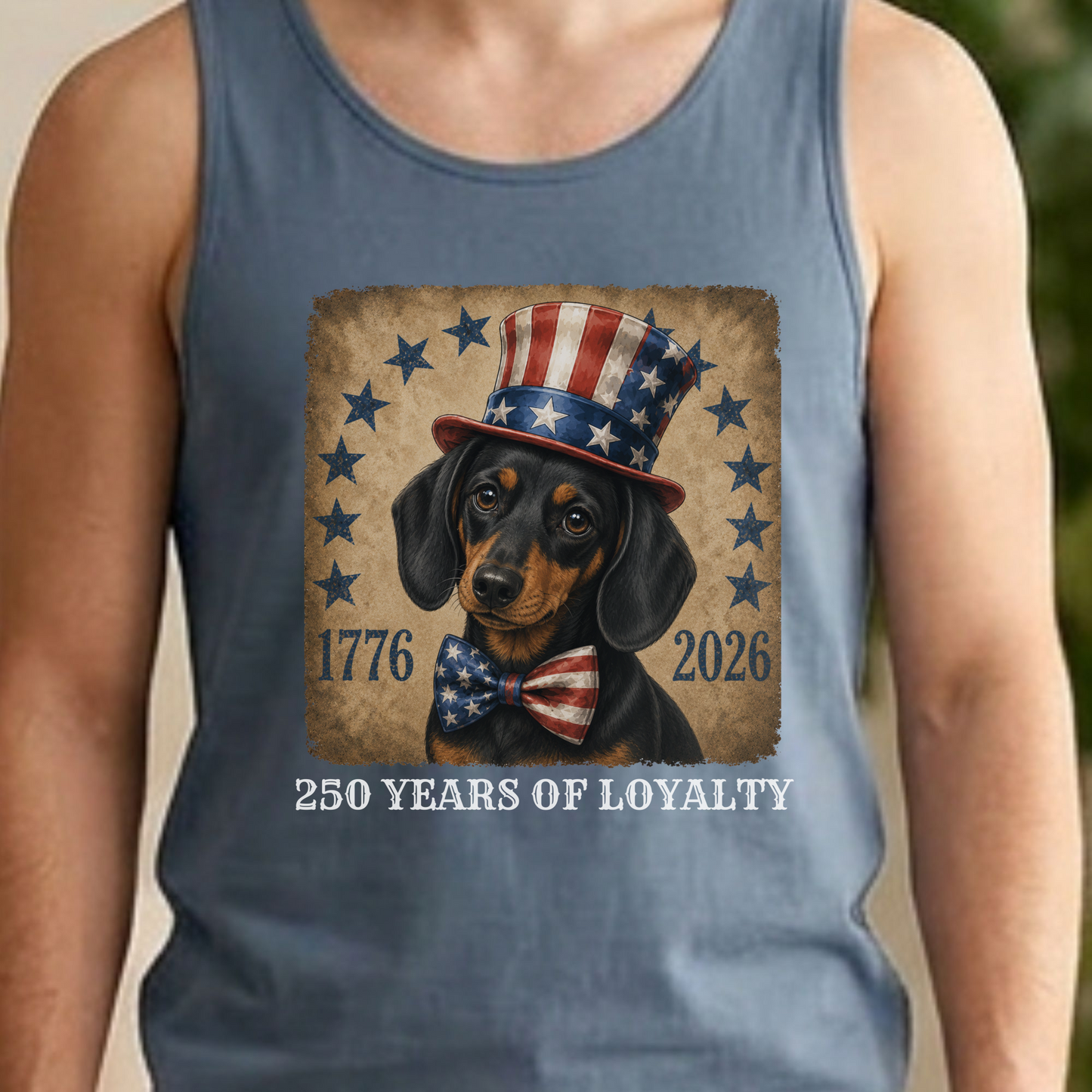 Black and Tan Dachshund Patriotic Tank Top, 250 Years of Loyalty