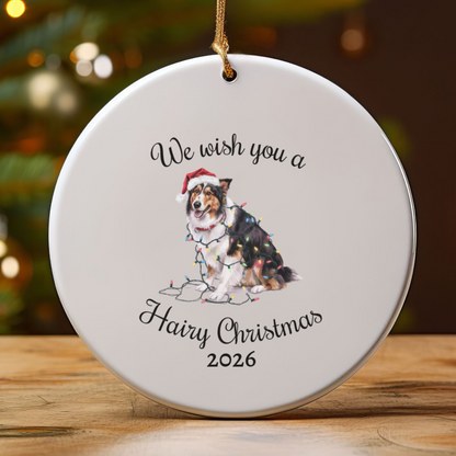 Christmas Collie Ornament, Christmas Lights Dog Keepsake