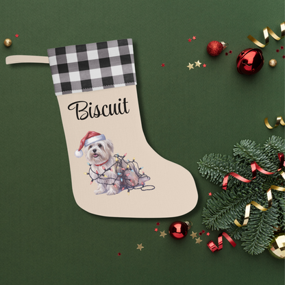 Personalized Maltese Christmas Stocking, Holiday Decor Gift for Pet Lovers