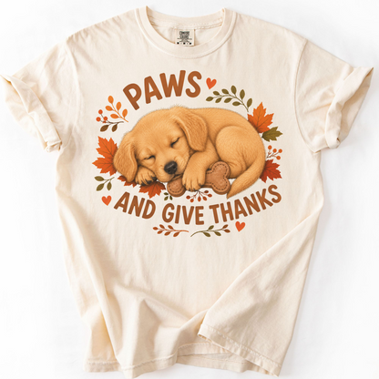 Golden Retriever Thanksgiving Shirt, Paws Give Thanks Tee, Fall Golden Retriever Lover Gift