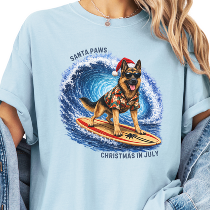 Christmas in July Gift for German Shepherd Lovers, Santa Paws Beach Shirt