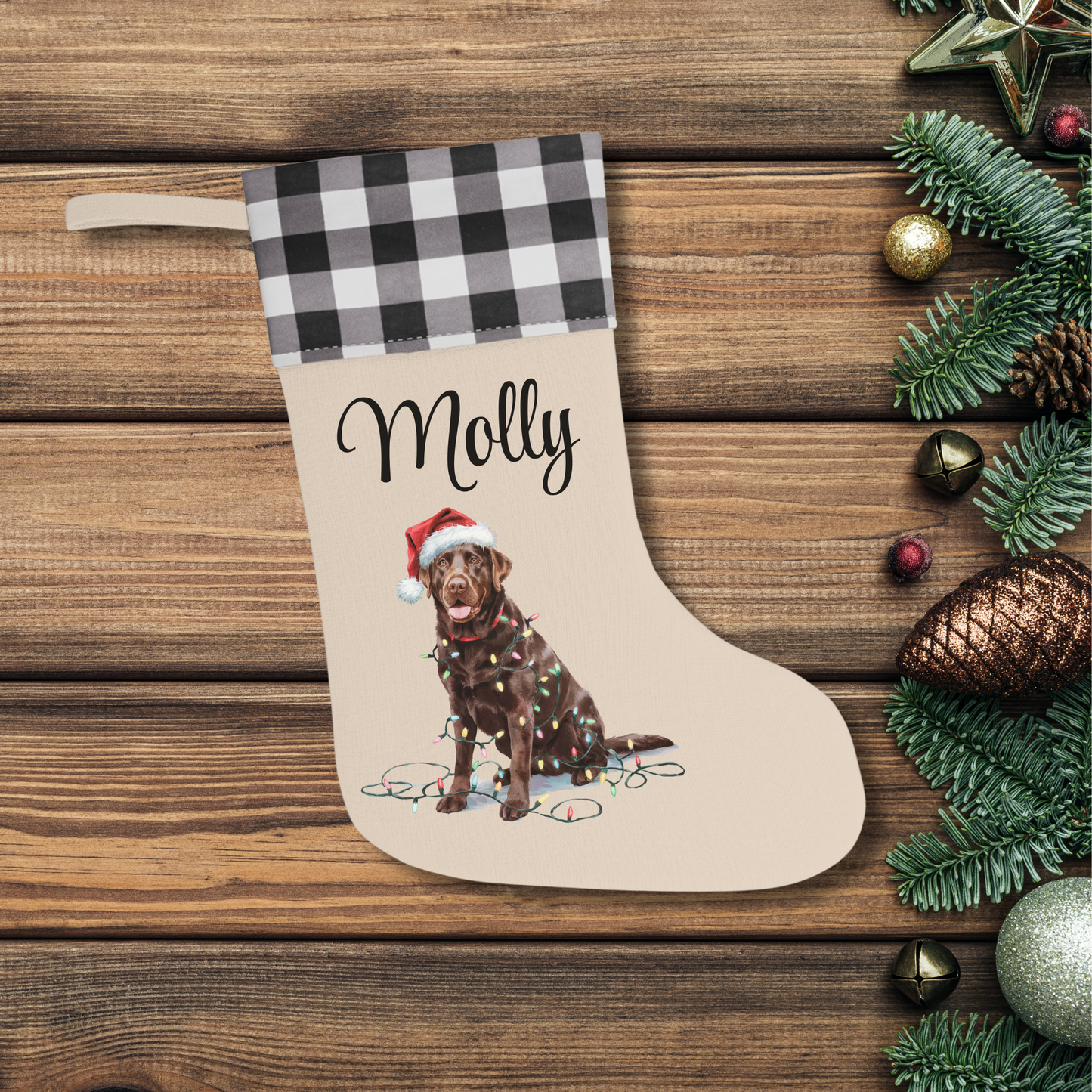 Personalized Chocolate Labrador Christmas Stocking,  Holiday Decor Gift for Pet Lovers