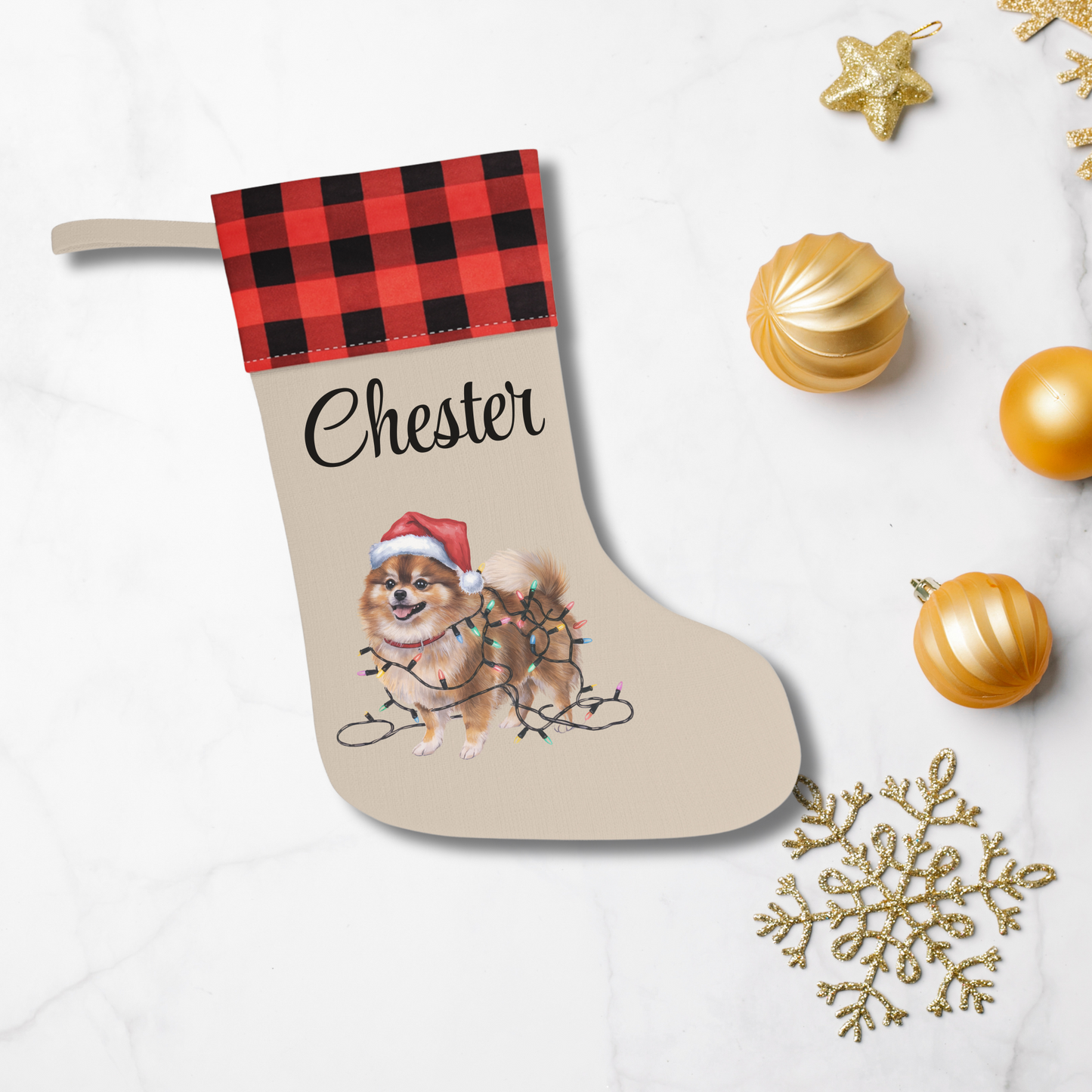 Personalized Pomeranian Christmas Stocking, Holiday Decor Gift for Pet Lovers
