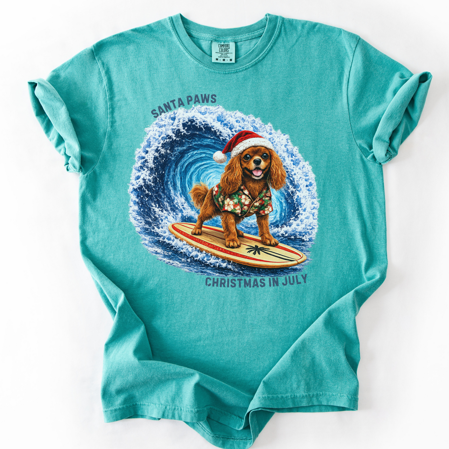 Christmas in July Gift for Ruby Cavalier Lovers, Santa Paws Beach Shirt