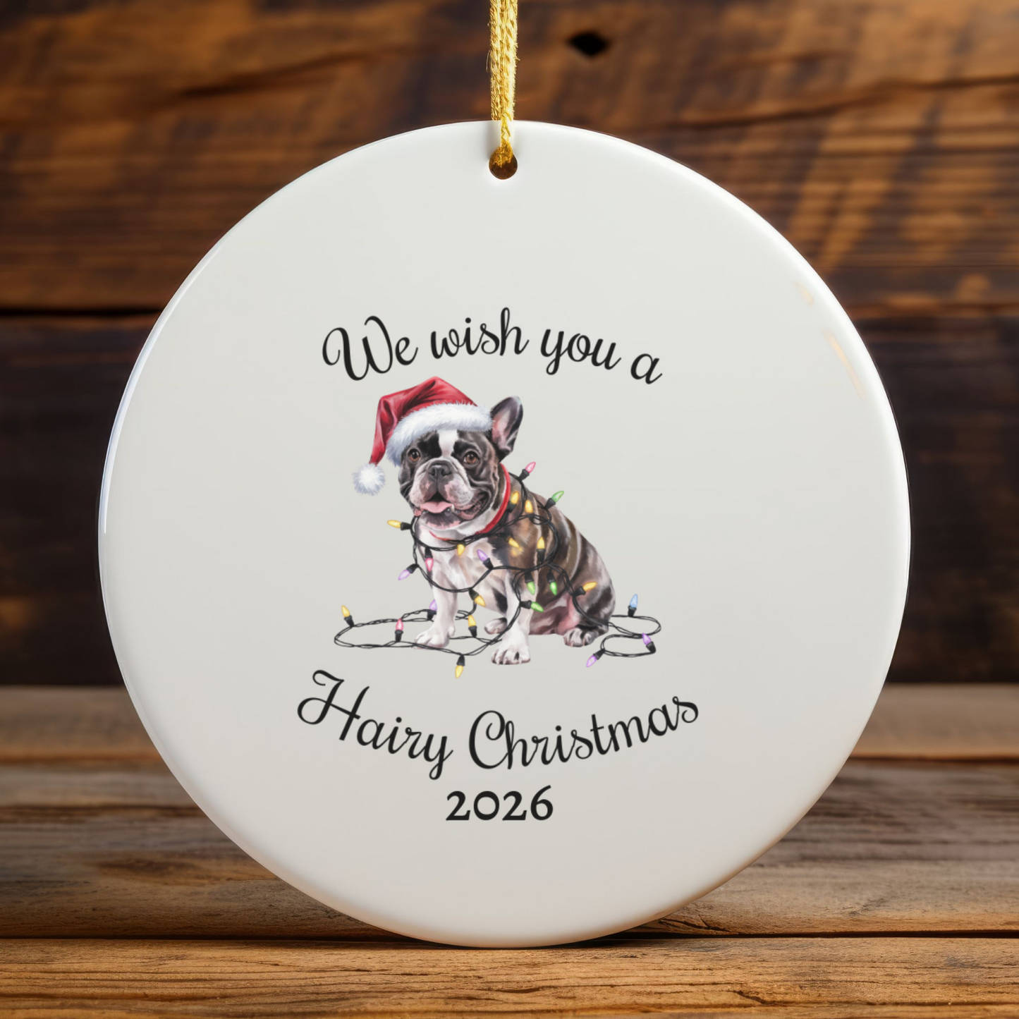 Christmas French Bulldog Ornament, Christmas Lights Dog Keepsake