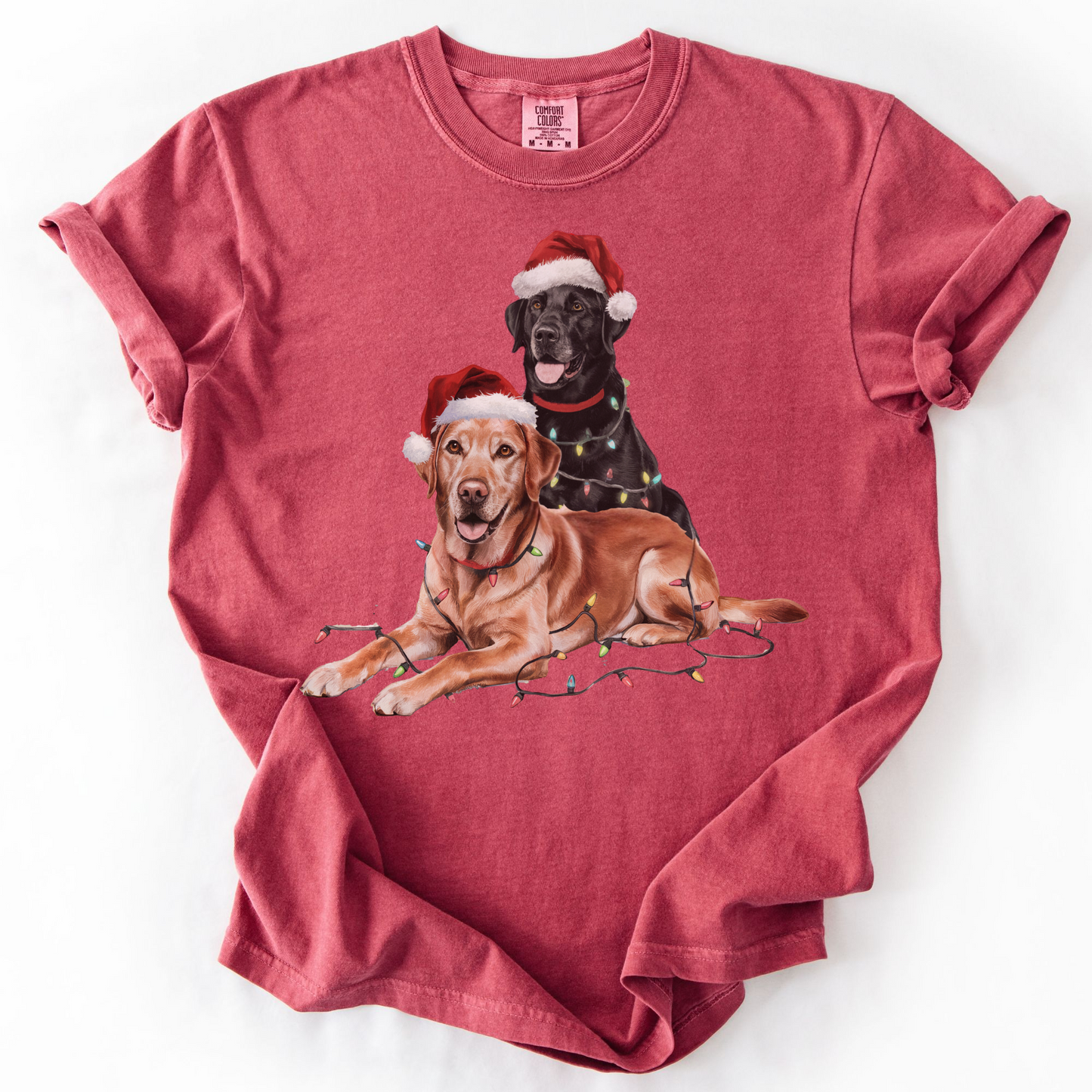 Black and Red Fox Labrador Christmas Shirt, Festive Dog Santa Hat Tee, Holiday Apparel Gift, Labrador Retriever Art Lovers