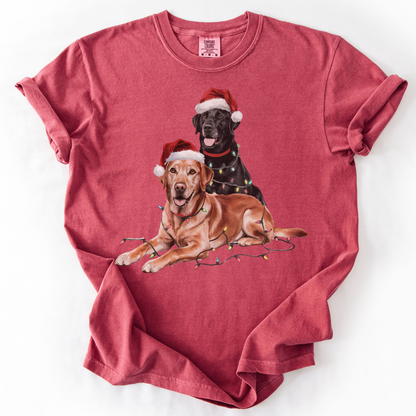 Black and Red Fox Labrador Christmas Shirt, Festive Dog Santa Hat Tee, Holiday Apparel Gift, Labrador Retriever Art Lovers
